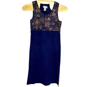 Vintage Mary McFadden Microsuede Dress‎ Floral Paisley Sleeveless Midi Fitted S